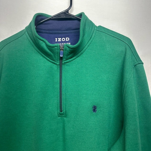 IZOD Men’s Advantage‎ Performance Stretch Green & Navy Quarter Zip Sweater XL - Picture 2 of 9